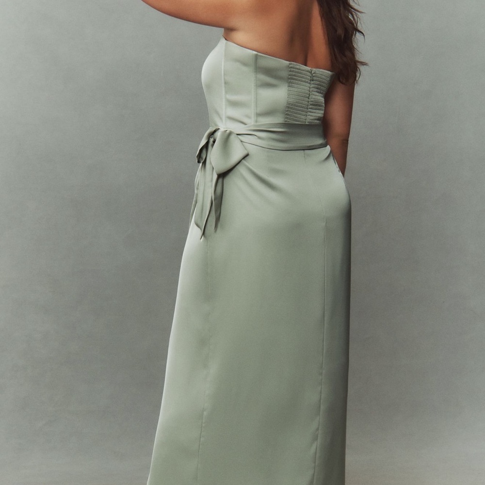 V Chapman June Corset Elegant Strapless Satin Dress in Sage Green - Picture 6 of 15
